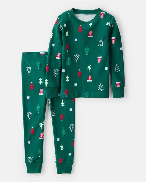 Baby Christmas Trees 100% Cotton Long-Sleeve Snug Fit 2-Piece Pajamas - Green | Carter's Inc