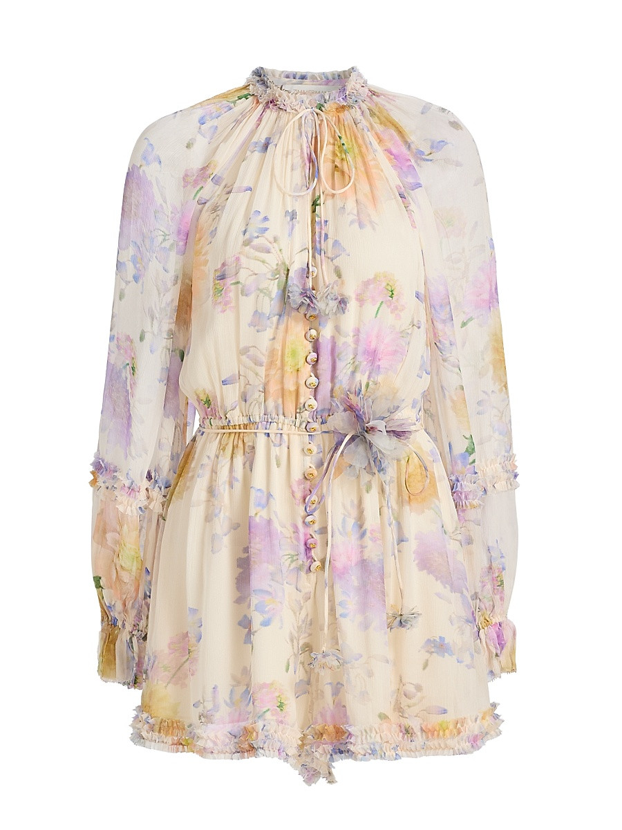 Women's Luna Floral Ruffle Playsuit - Cream Dahlia - Size 8 | Saks Fifth Avenue