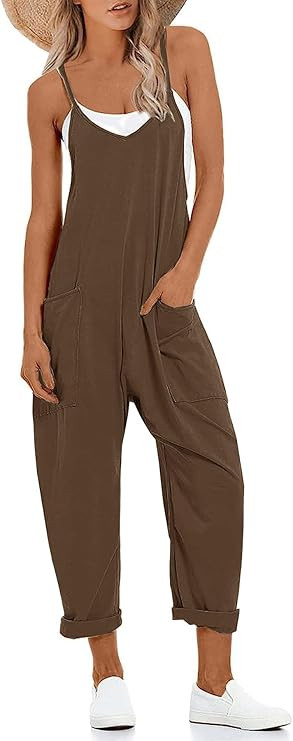 Muchpow Women's V Neck Sleeveless Jumpsuits Spaghetti Straps Harem Long Pants Overalls With Pocke... | Amazon (US)