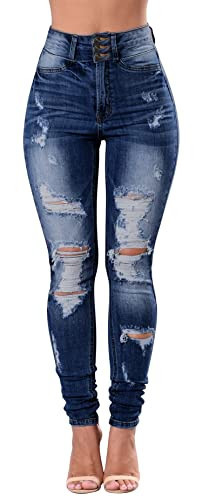 Women's High Waisted Ripped Skinny Jeans Butt Lift Stretchy Jeans Distressed Juniors Denim Pants (Dark Blue, US 2) | Amazon (US)