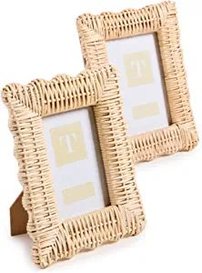 Two's Company Women's Wicker Weave Set of 2 Photo Frames, Rattan, Tan, 5.5 x 7.5 inches | Amazon (US)