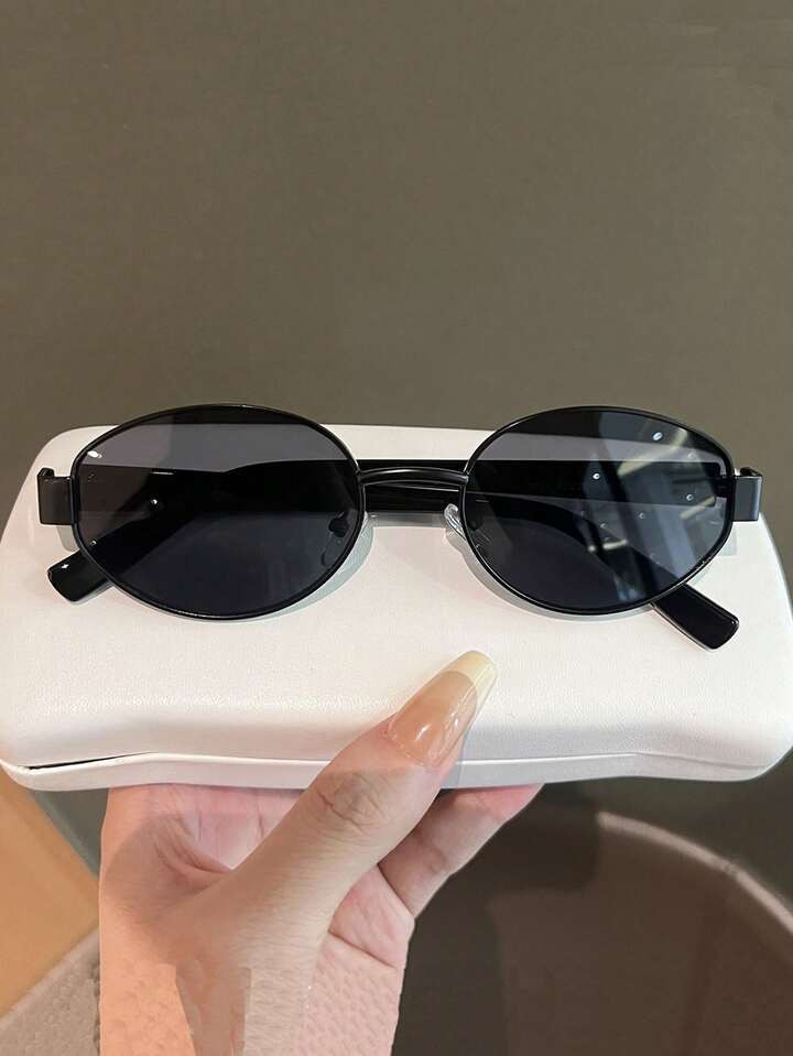 1pc Vintage Brown Oval Fashionable Glasses, 90s Ladies Metal Slim Frame Designer Style, Suitable For Outfits, Holidays And Daily Life For Summer Beach Vacation,Outdoor,Travel | SHEIN