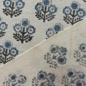 Blue Grey Block Print Cotton Upholstery Fabric | Floral Hand Block Printed Cotton Fabric | Indian... | Etsy (Global)