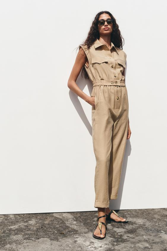 SLEEVELESS JUMPSUIT WITH BELT | Zara UK