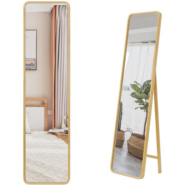 Soges Full Length Mirror Floor Mirror with Standing Bracket Hanging Mirror Round Corner, Brown 65... | Walmart (US)
