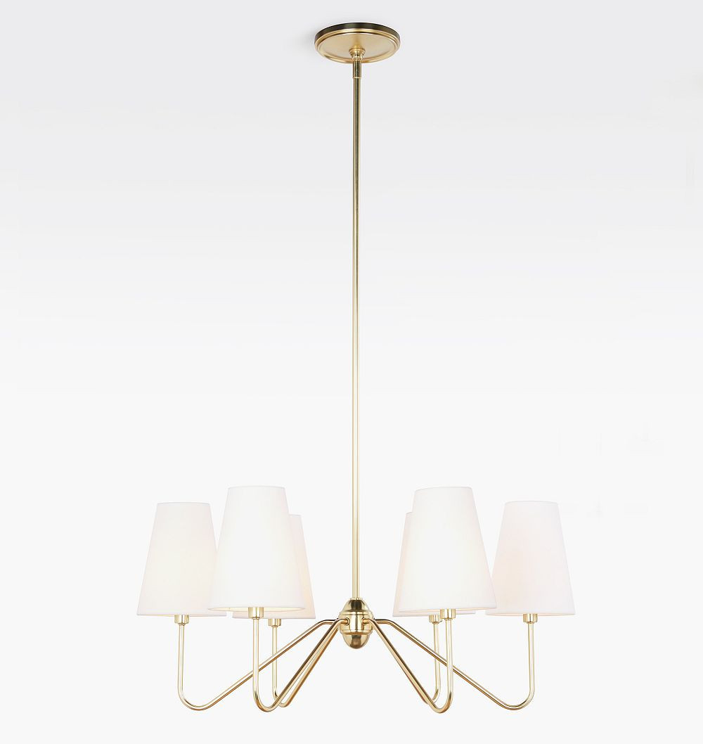 Berkshire Chandelier, Aged Brass - White Shades - 40-3/4"" Length | Rejuvenation