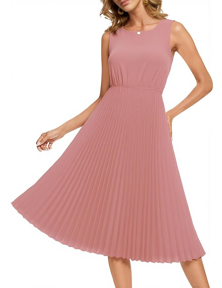 DRESSTELLS Women's Summer Sleeveless Midi Pleated Cocktail Dress for Wedding Guest Casual&Busines... | Amazon (US)