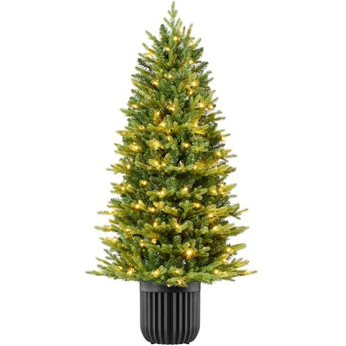 Best Choice Products Prelit Potted Pencil Christmas Tree, 4.5Ft Realistic Artificial Lighted Holiday Décor, 175 Twinkling LEDs for Home, Porch | Amazon (US)