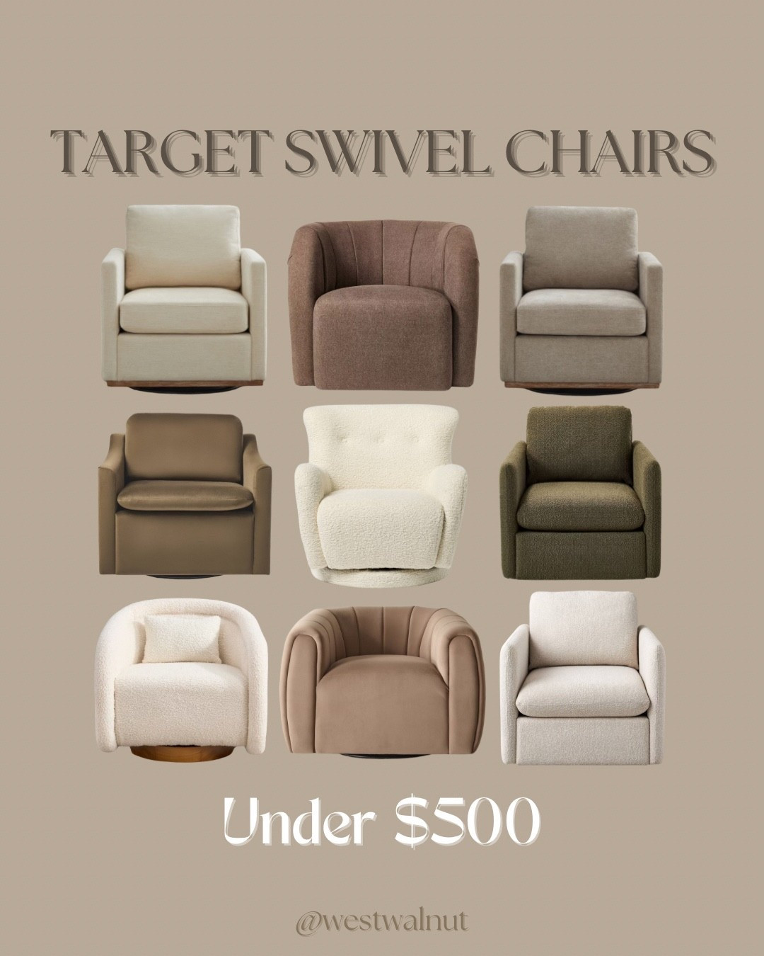 I love a good swivel chair. Whether utilized in a livingroom, at the end of a bed, a reading nook or in an office space, they can be the perfect functional addition for extra seating. Target has some solid, affordable options! I rounded up some modern, neutral options under $300 and under $500 for some budget friendly inspiration.

#swivelchair #affordablefurniture #modernfurniture #modernchair #budgetfriendly #homefinds #affordabledecor #affordablehome #budgetfriendlyfurniture 


#LTKHome