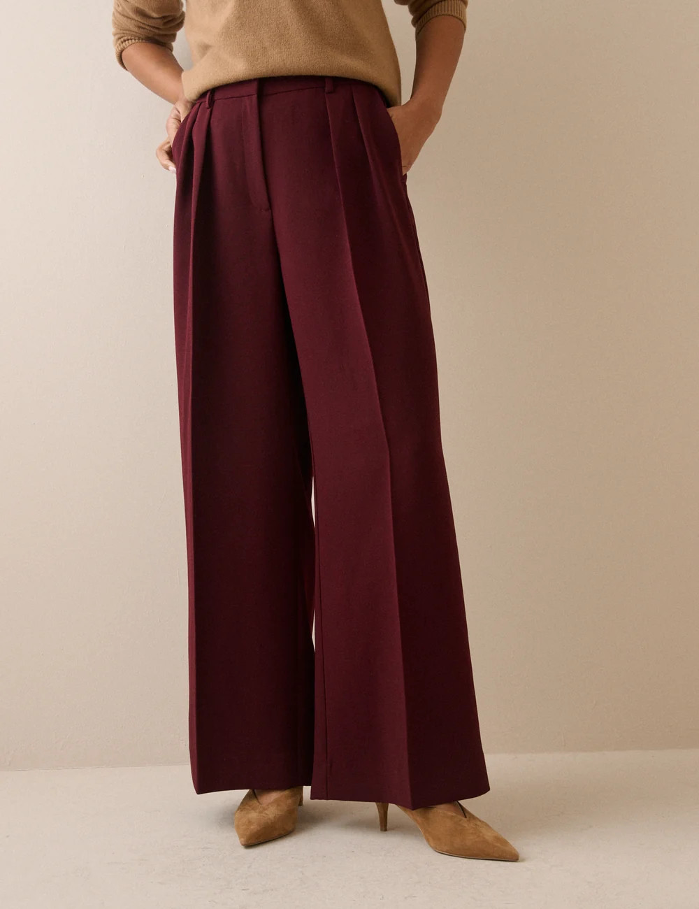 Burgundy High Waisted Rue Wide Leg Trousers | Nobody's Child