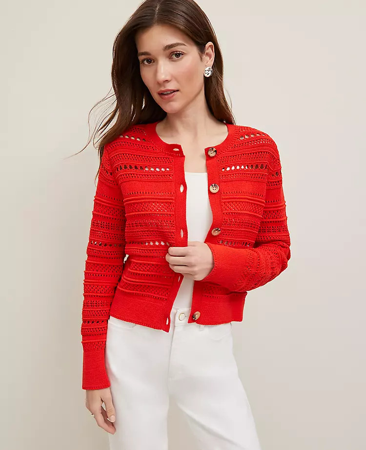 Petite Pointelle Textured Cardigan | Ann Taylor