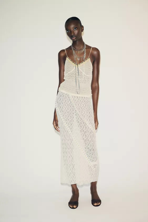 STUDDED LACE MIDI SKIRT | Zara UK