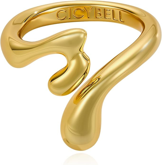 Cicy Bell 18k Gold Plated Rings for Women Trendy Irregular Waterdrop Melting Liquid Statement Chu... | Amazon (US)
