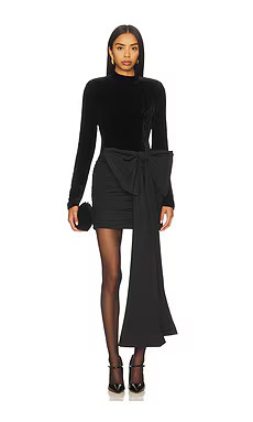 ROTATE Velvet Bow Mini Dress in Black from Revolve.com | Revolve Clothing (Global)