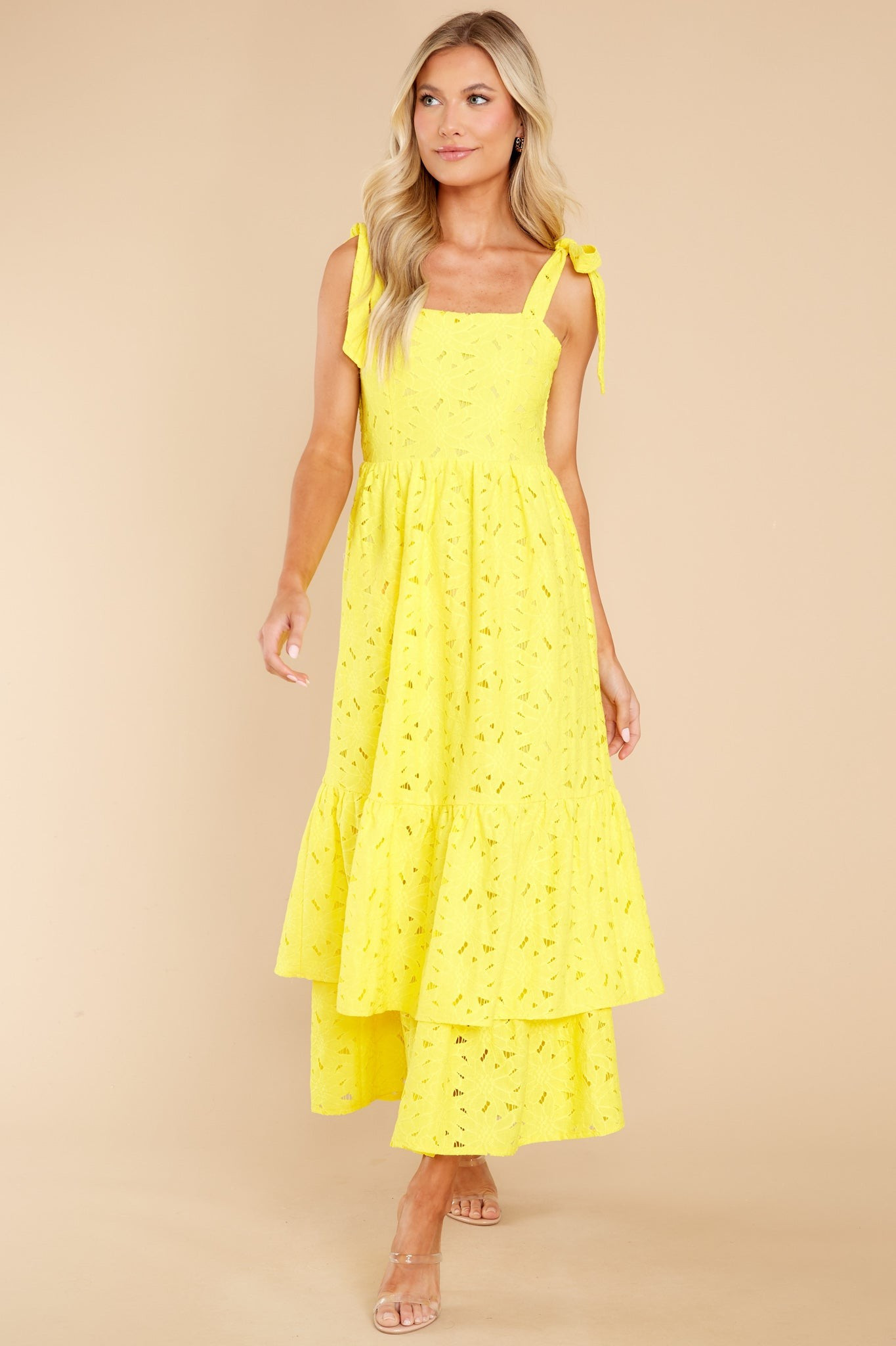 Life Is Sweet Yellow Tiered Lace Maxi Dress | Red Dress 