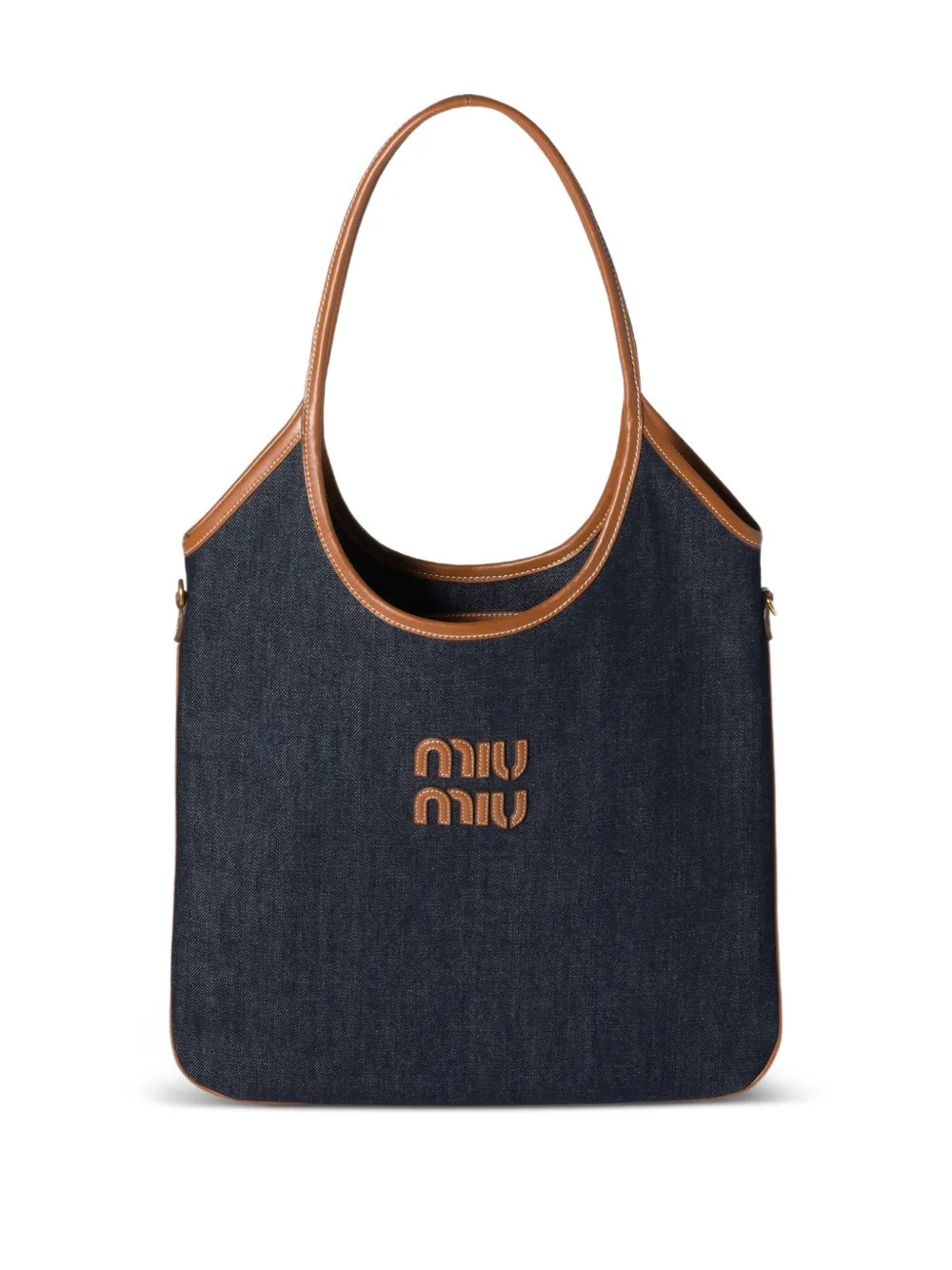 Miu Miu Ivy leather-trimmed denim shoulder bag - Blue | Farfetch Global