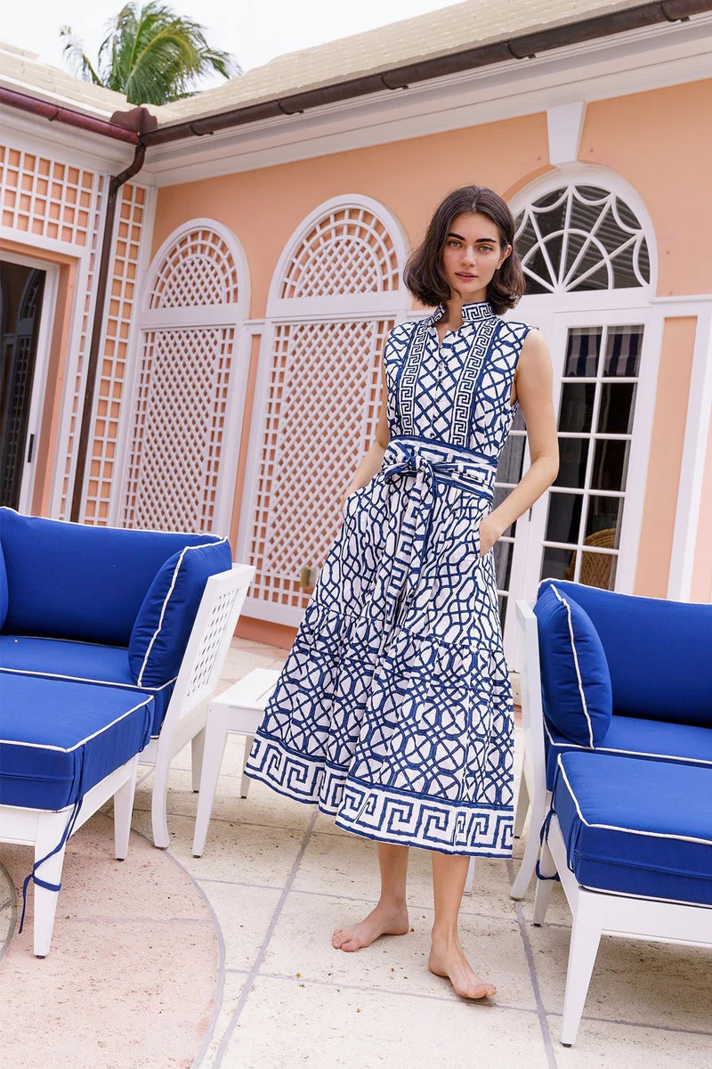 Sleeveless SUE SARTOR Flounce | Navy Bamboo | SUE SARTOR