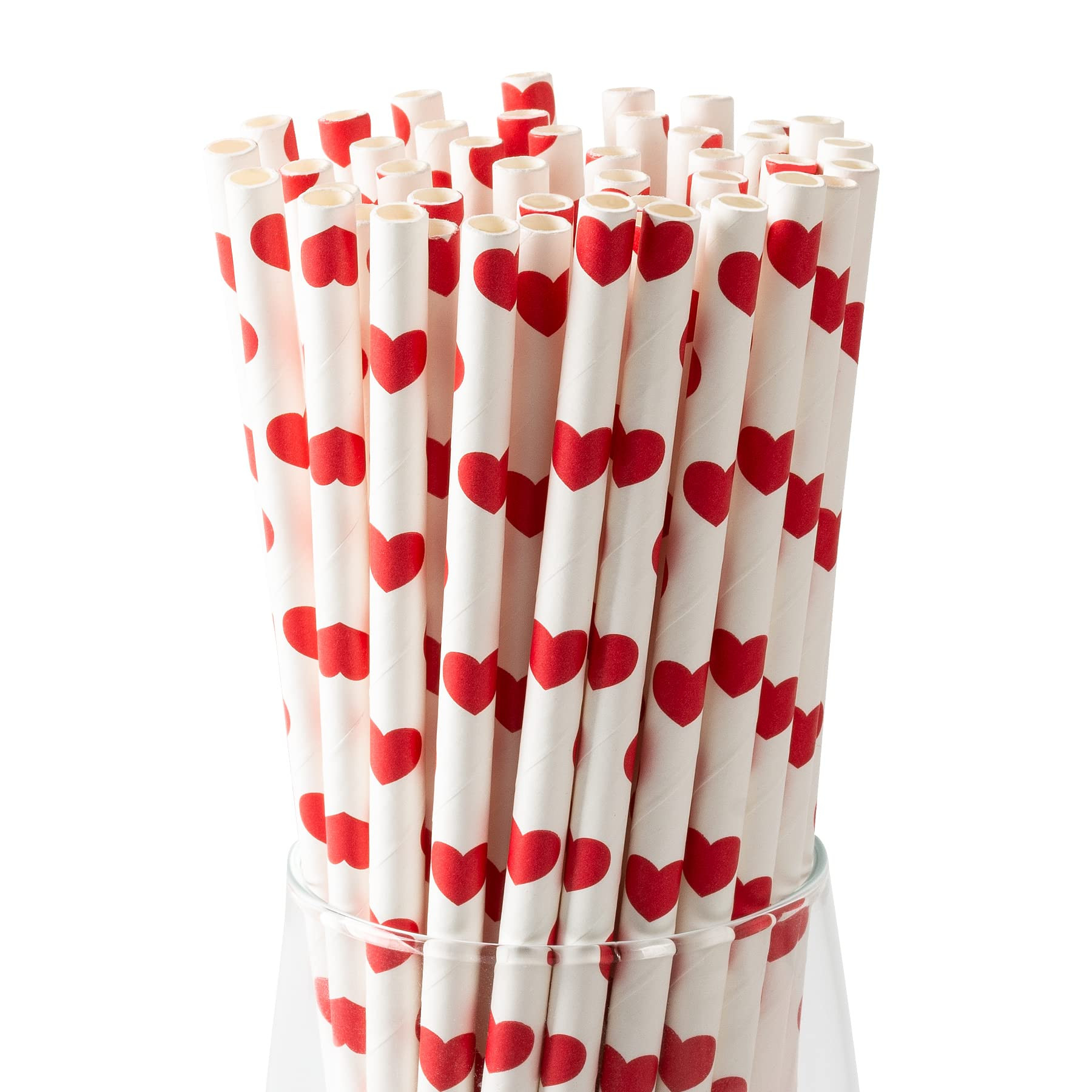 [100 Pack] Valentine Paper Straws, φ0.24''*8.27'' Red Heart Paper Straws for Valentines, Wedding... | Amazon (US)