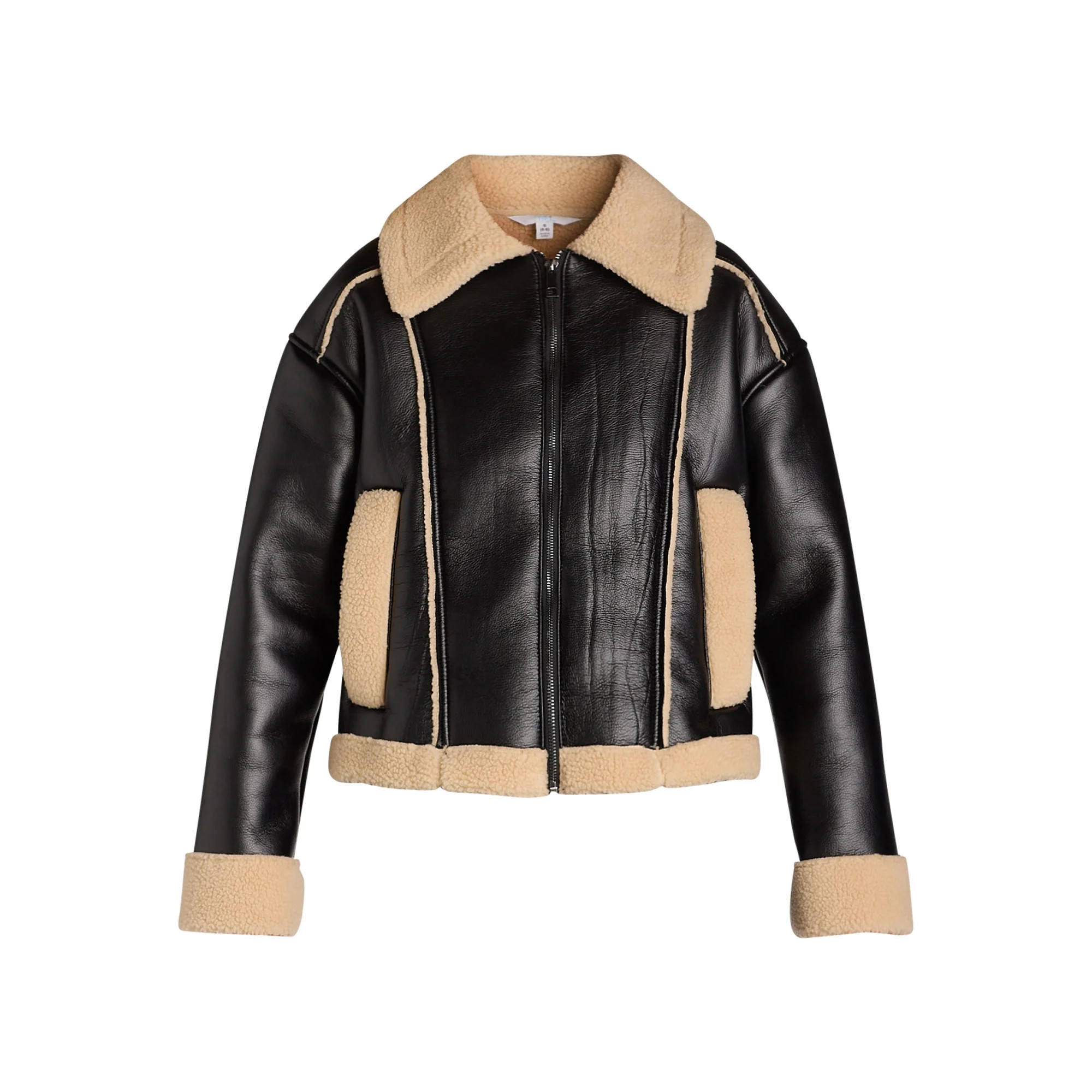 Time and Tru Women's and Women's Plus Bonded Faux Shearling Bomber Jacket, Sizes XS-3X | Walmart (US)