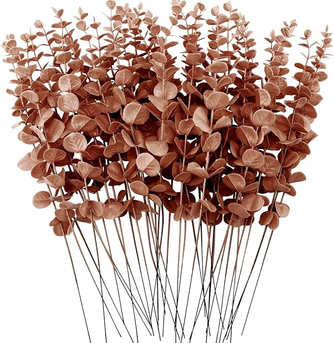 FEQO 36 Pcs Brown Artificial Eucalyptus Stems 15" Faux Eucalyptus Branches | Artificial Eucalyptu... | Amazon (US)