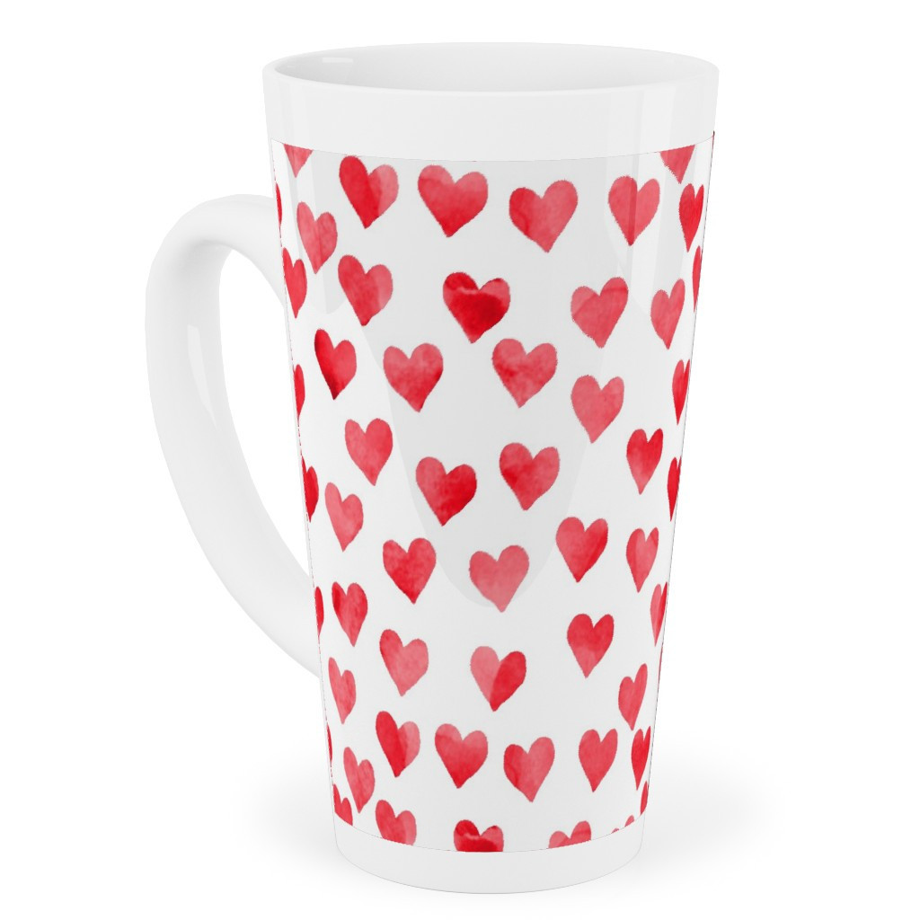 Mugs: Watercolor Hearts - Red Tall Latte Mug, 17oz | Shutterfly