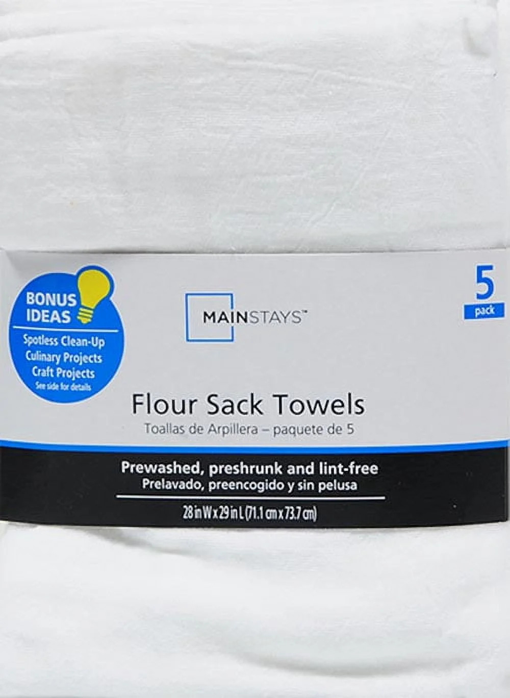 Mainstays White Flour Sack Kitchen Towel Set, 5-Piece | Walmart (US)