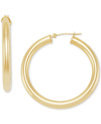 Polished Tube Hoop Earrings (40mm) in 14k Yellow Gold or 14k White Gold - Macy's | Macy's