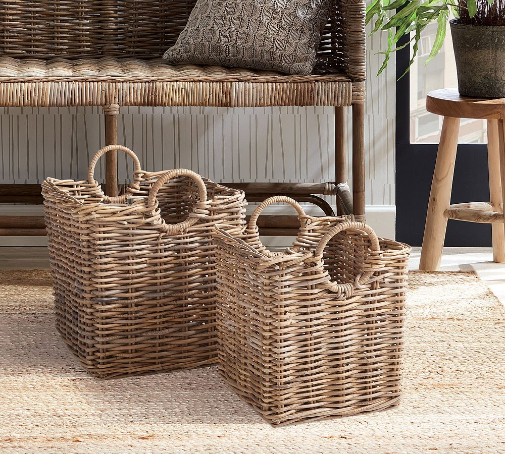 Asheville Rattan Square Woven Baskets - Set of 2 | Pottery Barn (US)