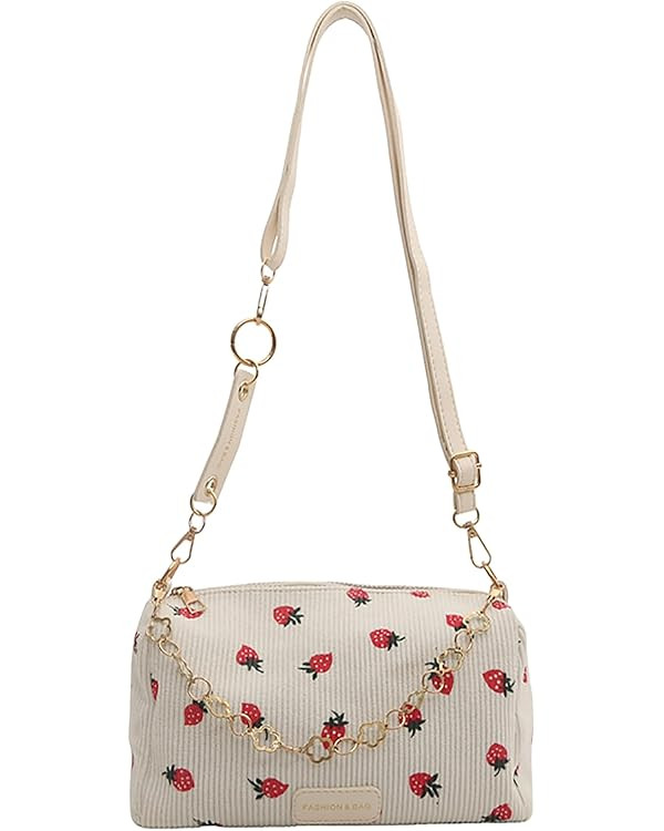 Cute Crossbody Bag for Women Strawberry Purse Corduroy Tote Bag Fashion Chain Aesthetic Handbags ... | Amazon (US)