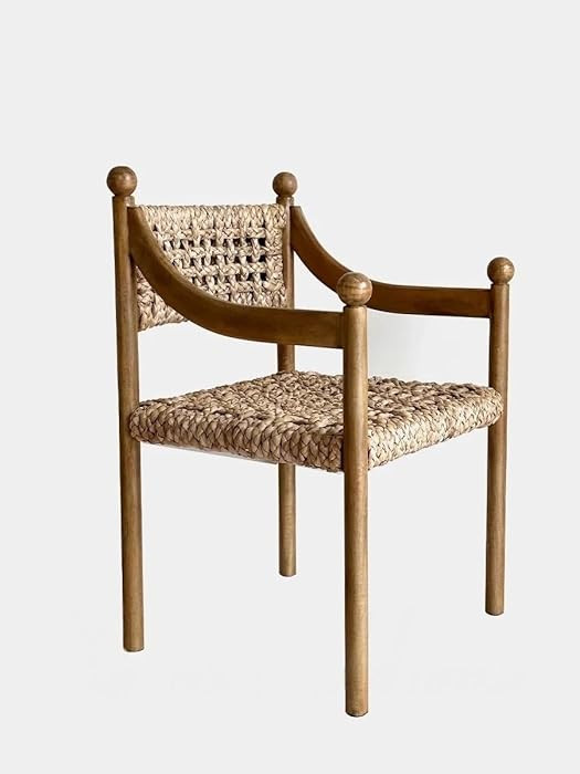 Vintage Solid Wood Rattan Dining Armchair, Black Frame Mid-Century Weaving Seat for Home and Bist... | Amazon (US)