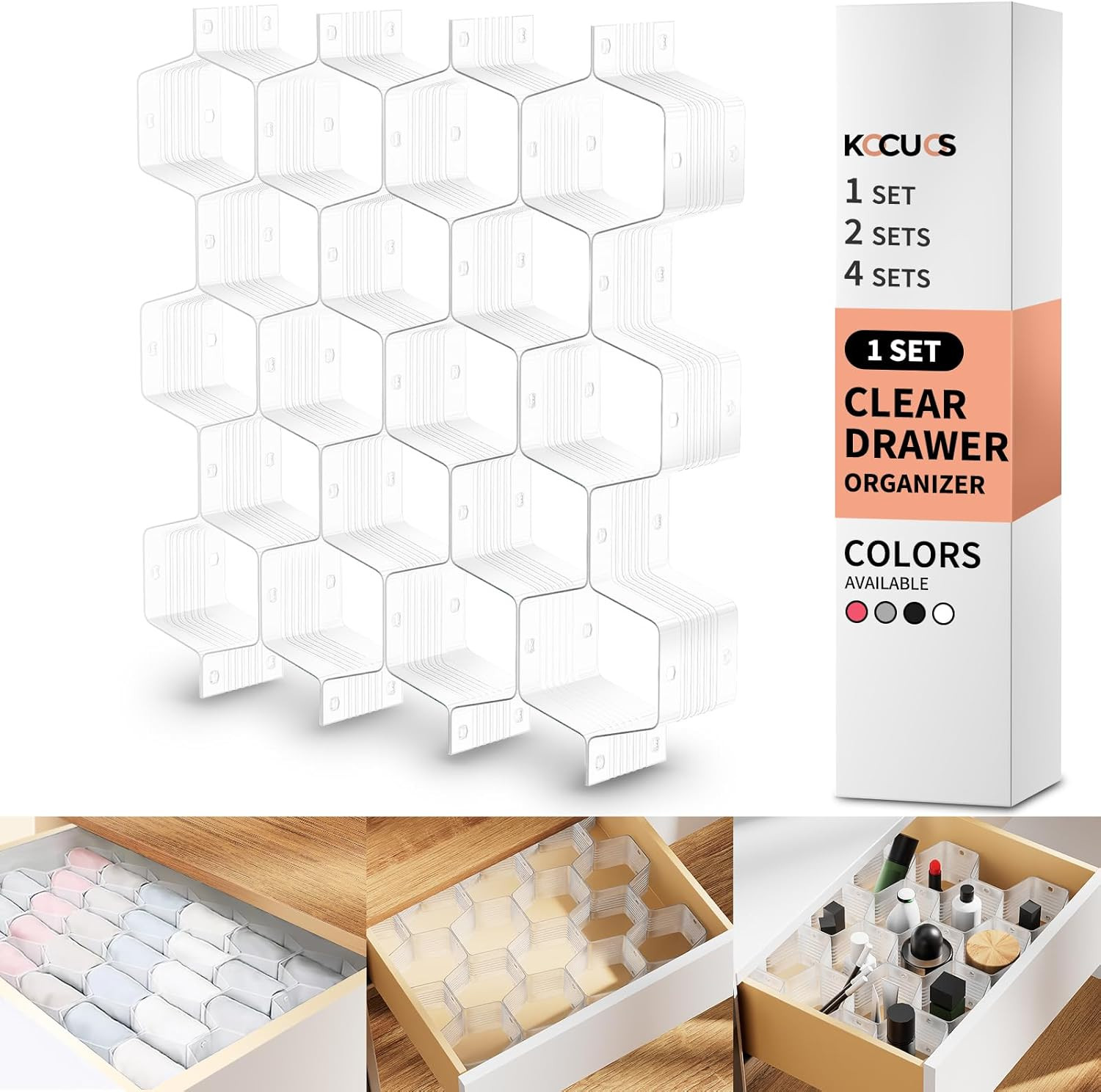 Honeycomb Separator Adjustable Drawer Organizer Divider for Underwear Belt-Scarf Socks Organizer ... | Amazon (US)