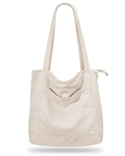 Iioscre Corduroy Tote Bag for Women,Hobo HandBags with Zipper,Large Capacity Casual Shoulder Handbags with Inner Pockets | Amazon (US)