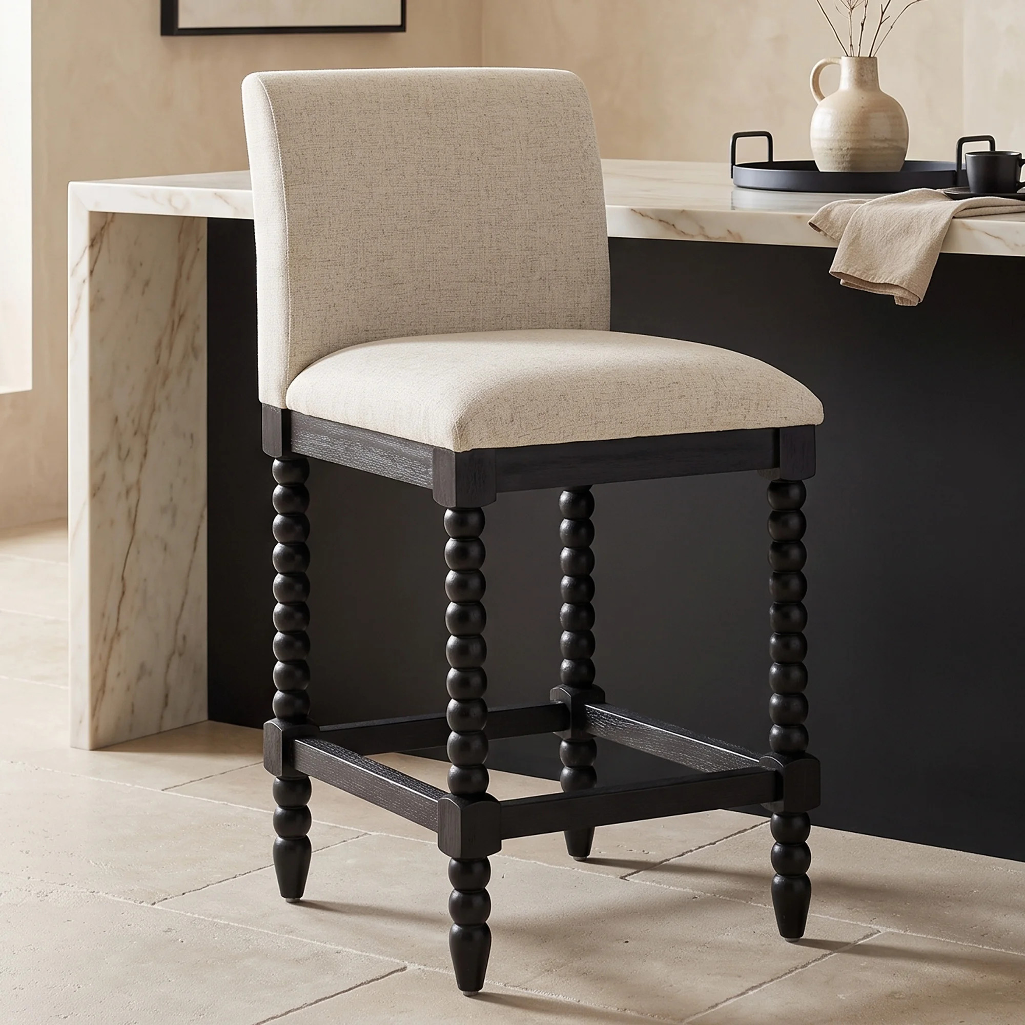 Carollyn 26" High Modern Farmhouse Turned Leg Beaded Counter Stool | Wayfair North America