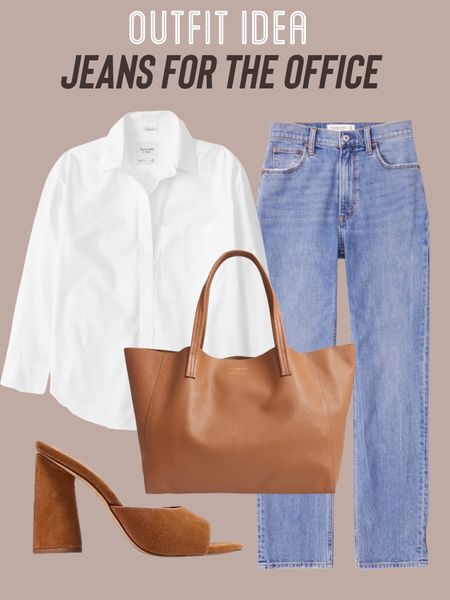 Jeans outfit idea for work office jeans on sale 24s white button down shirt work tote heels 

#LTKtravel #LTKsalealert #LTKworkwear