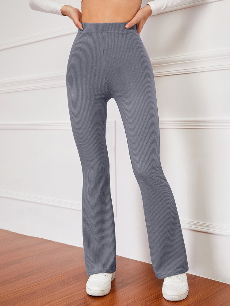 High Waist Ribbed Knit Flare Leg Pants | SHEIN