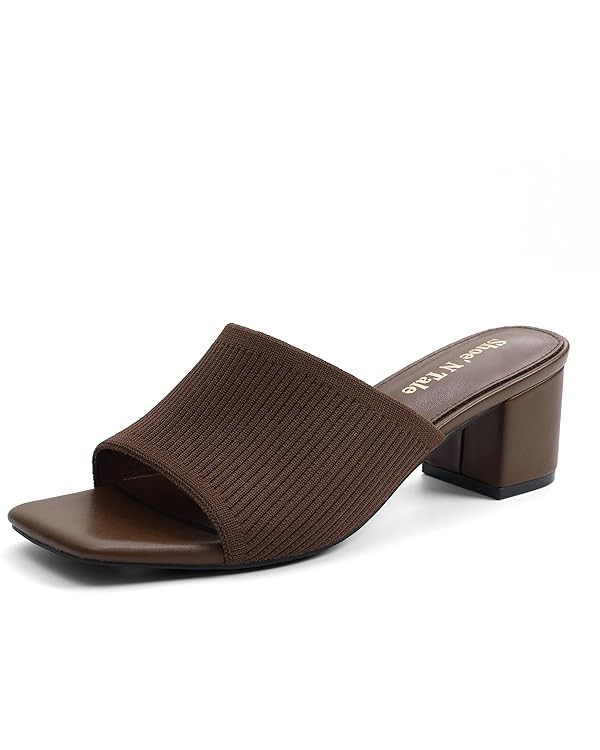 Shoe'N Tale Heeled Sandals For Women Square Open Toe Heeled Mules Chunky Block Low Heel Slip On S... | Amazon (US)