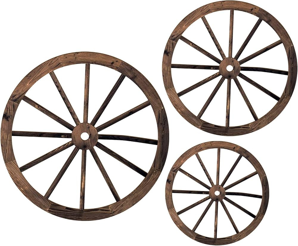 Qunclay 3 Pcs Wooden Wagon Wheel Decor 12/10/8 Inch Old Western Western Wall Decor Farmhouse Wago... | Amazon (US)