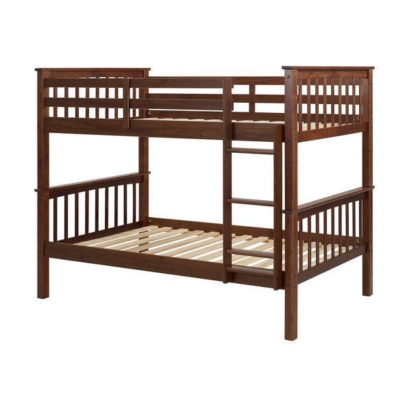 Twin Over Twin Transitional Cottage Solid Pine Bunk Bed Walnut - Saracina Home | Target