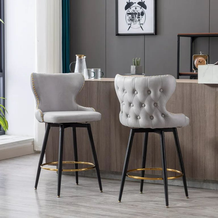 BTMWAY Counter Height Upholstered Bar Stools Set of 2, Modern Bar Chairs Set, 180° Swivel Barsto... | Walmart (US)
