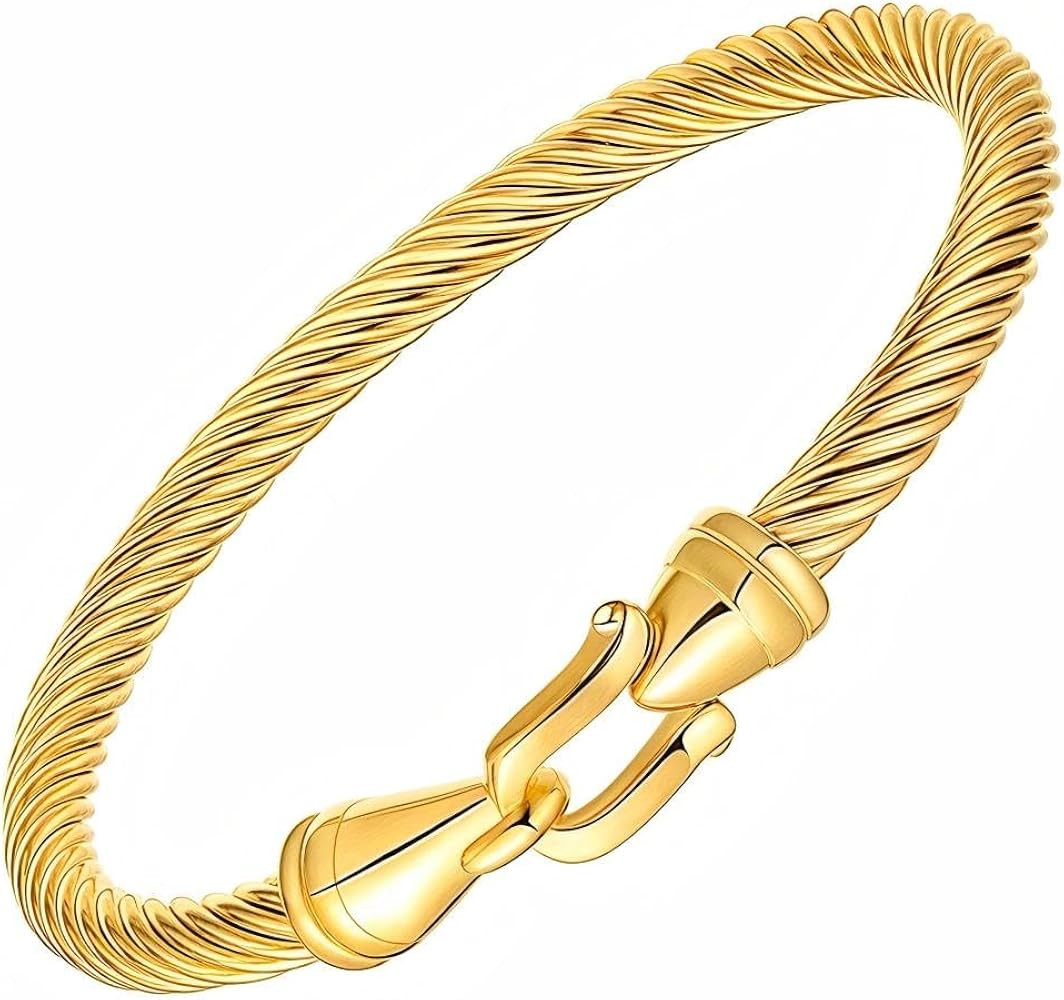 Tiyad Stainless Steel Cable Bracelets for Women Twisted Cable Bracelet with Hook Clasp Fashion Li... | Amazon (US)