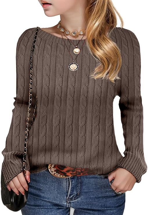 Girls Sweaters Fall Winter Tops Kids Teen Clothes Fashion Long Sleeve Crew Neck Cable Knit Casual... | Amazon (US)