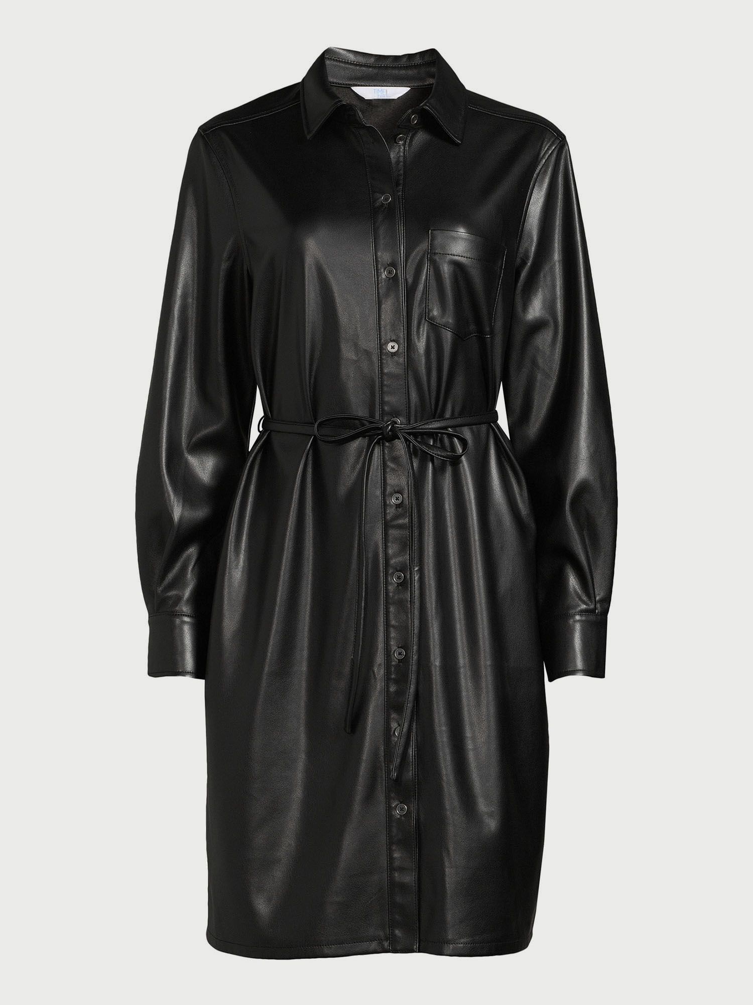 Time and Tru Women's Belted Faux Leather Shirt Dress, Sizes XS-XXL | Walmart (US)