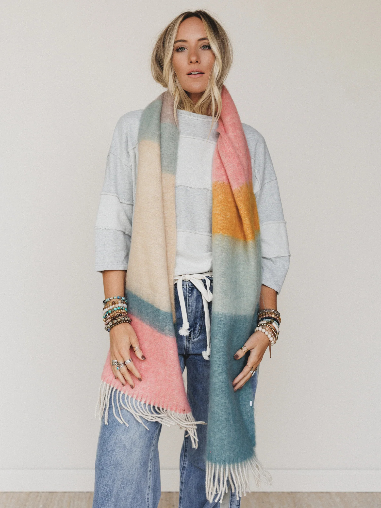 Kaleidoscope Color Block Scarf  - Pink | Three Bird Nest