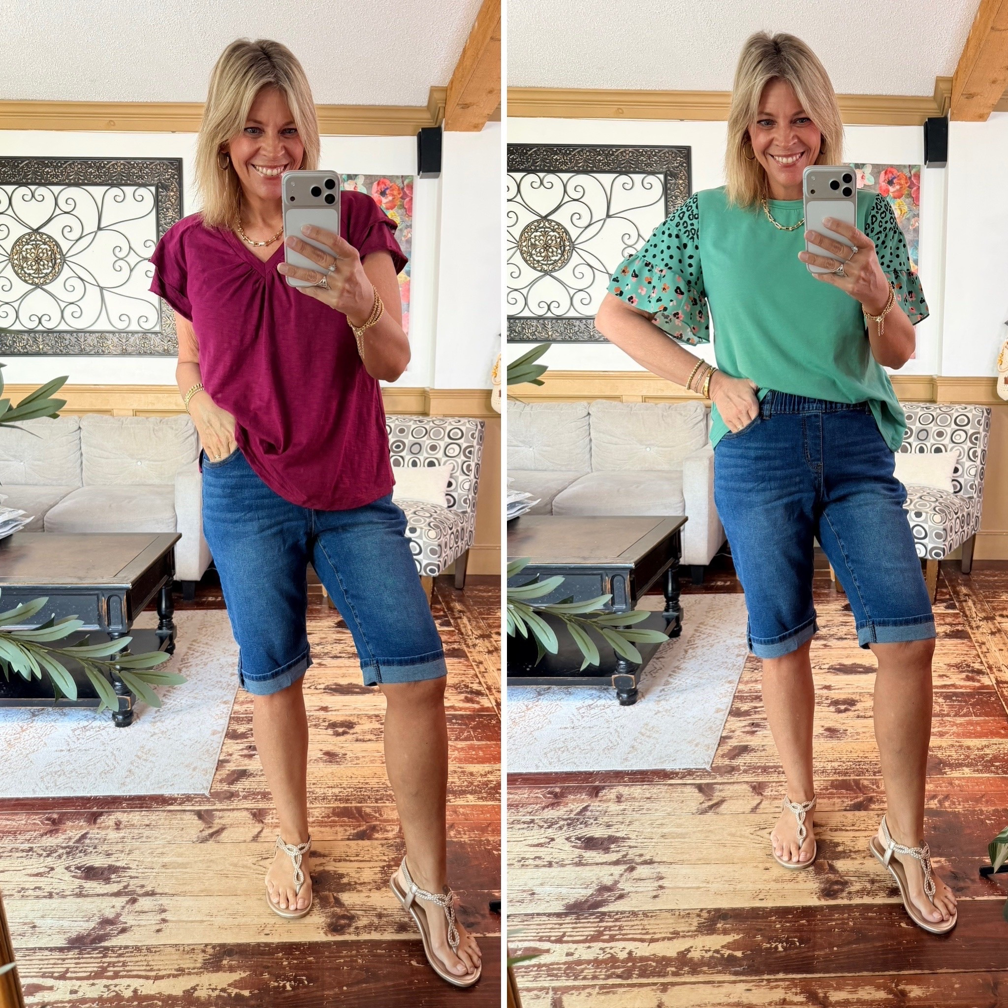 Bermuda shorts size 12, stretchy comfy tees size 10- casual summer outfit ideas

#LTKOver40 #LTKMidsize #LTKSeasonal