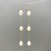 Three Pearl Drop Earrings - 14K Gold Fill, Rose Fill Sterling Silver Dainty Freshwater Pearls Elegant Bridal Jewelry Gift For Her | Etsy (US)