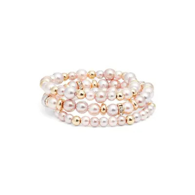 Nordstrom Set of 3 Faux Pearl Stretch Bracelets in Blush- Gold at Nordstrom | Nordstrom