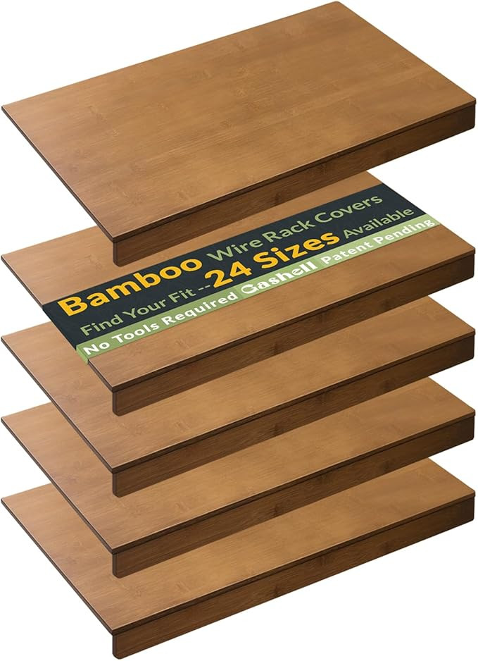 Wire Shelf Covers, Bamboo Wire Rack Covers for Pantry, Closet (4pcs, 26" W x 16" D) | Amazon (US)