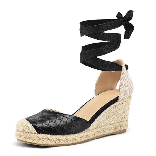 mysoft Women's Espadrille Platform Wedge Sandals Closed Toe Ankle Strap Lace up Summer Shoes | Amazon (US)