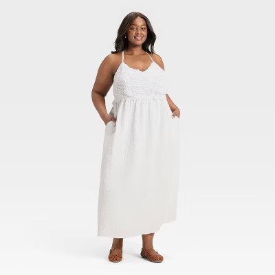 Women's Sleeveless Crochet Trim Maxi Sundress - Universal Thread™ White XXL | Target