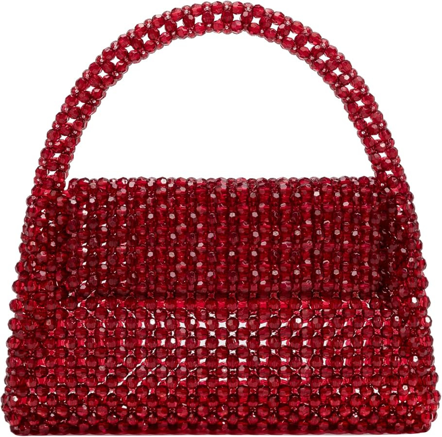 Melie Bianco Sherry Bag - Womens Luxury Beaded Handbag - Fancy Foldover Purse with Top Handle | Amazon (US)